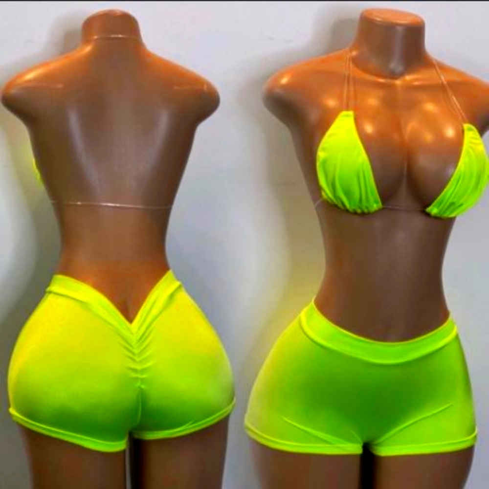 Pink stripper bartender bikini shorts outfit set rave club wear scrunched butt
